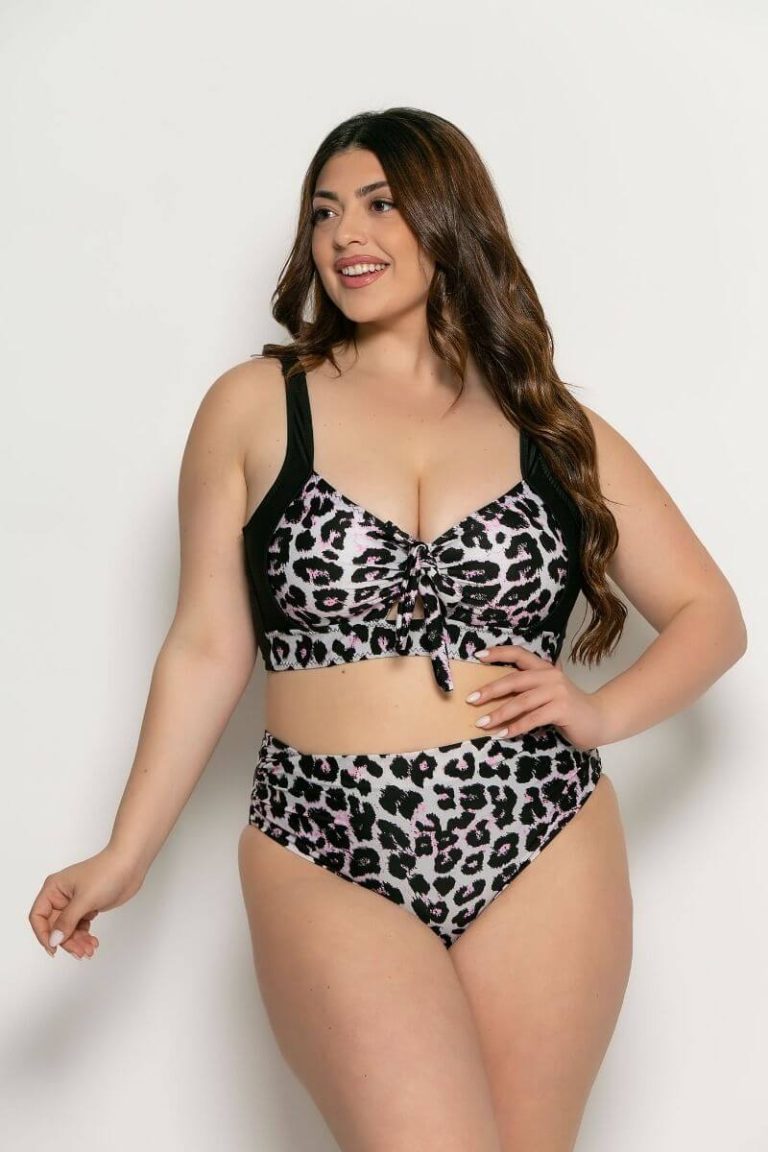 Μαγιό bikini Με Δέσιμο Και Άνοιγμα Στο Στήθος animal Ροζ