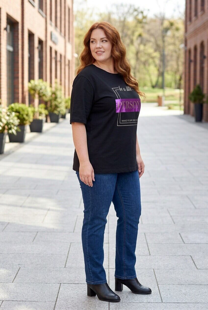 Μπλούζα super plus size cotton litle persona print
