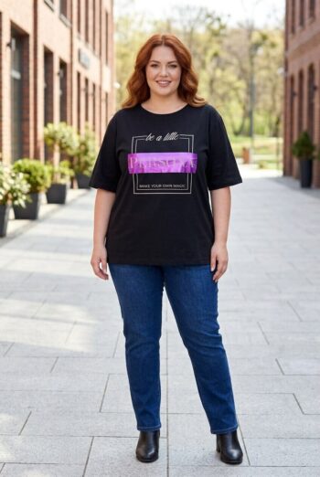 Μπλούζα super plus size cotton litle persona print